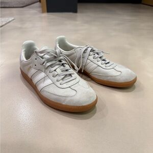 adidas Women’s Suede SAMBA Sneakers in Off-White (linen) with Gum Sole